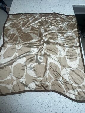 Coach Silk-Feel Circle Print Scarf - Cream and Brown